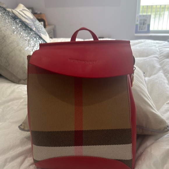 Burberry Red and Tan Check Backpack - Picture 1 of 5